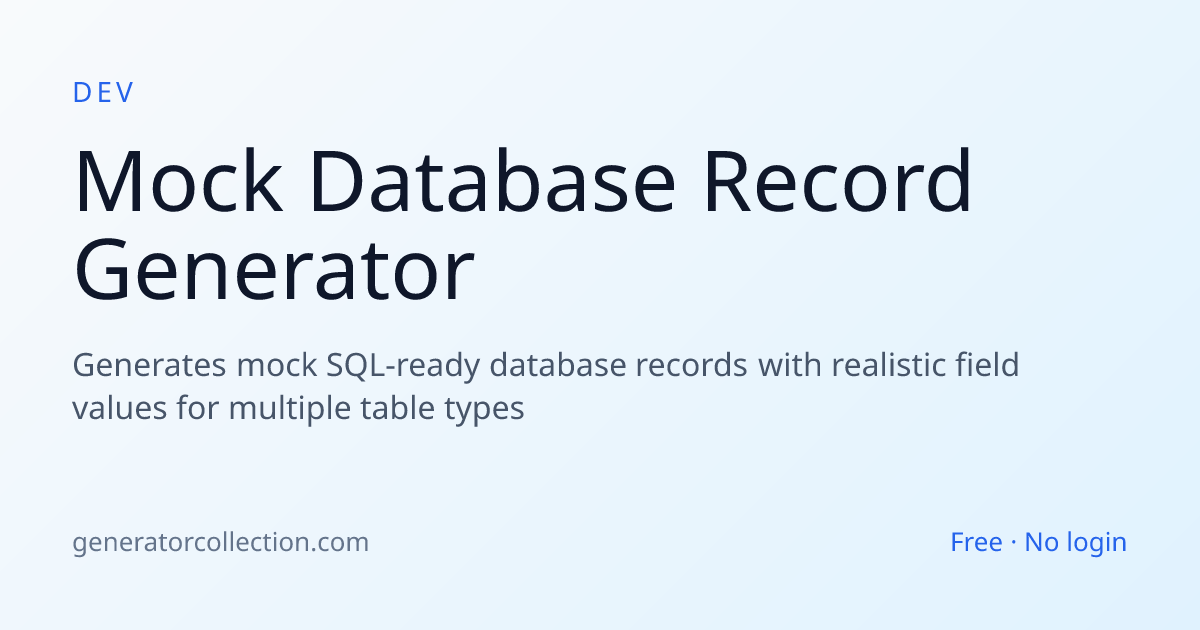 Mock Database Record Generator — SQL Test Rows