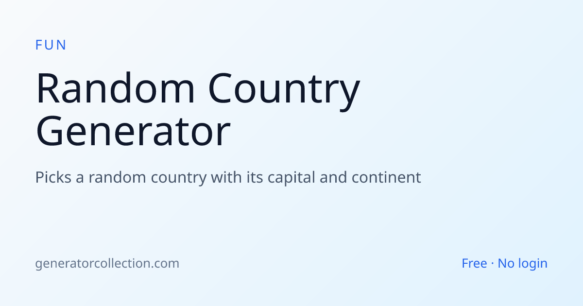 Random Country Generator — With Capital & Continent