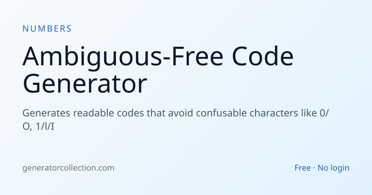 Ambiguous-Free Code Generator — No 0/O or 1/l Mix-Ups