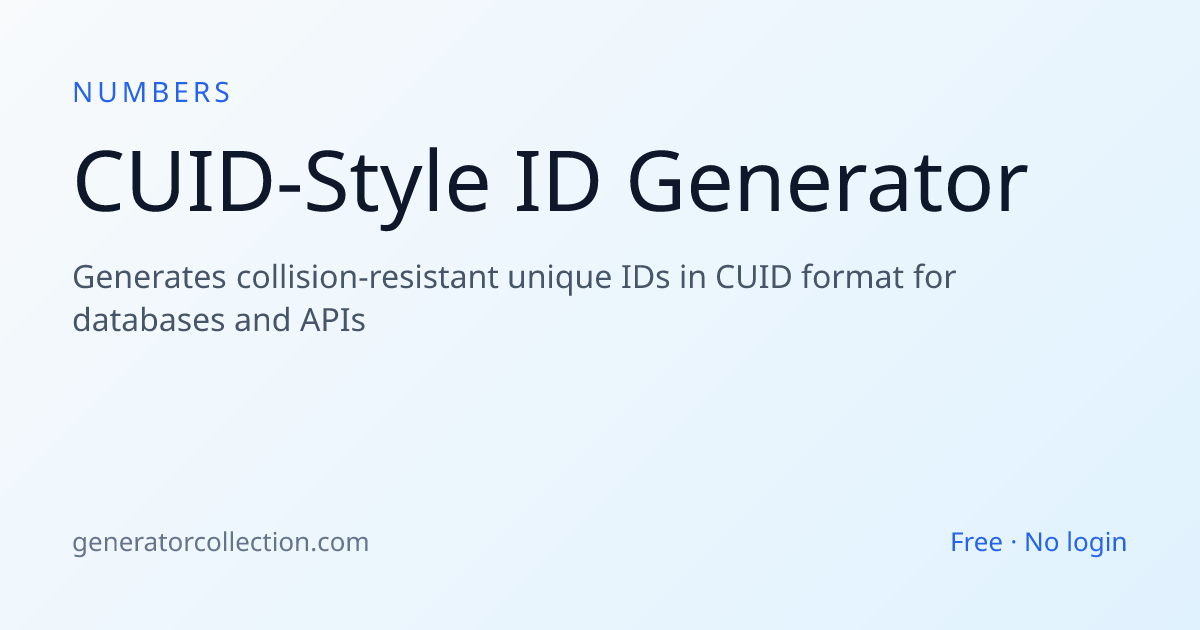 CUID Generator — Collision-Resistant Unique IDs