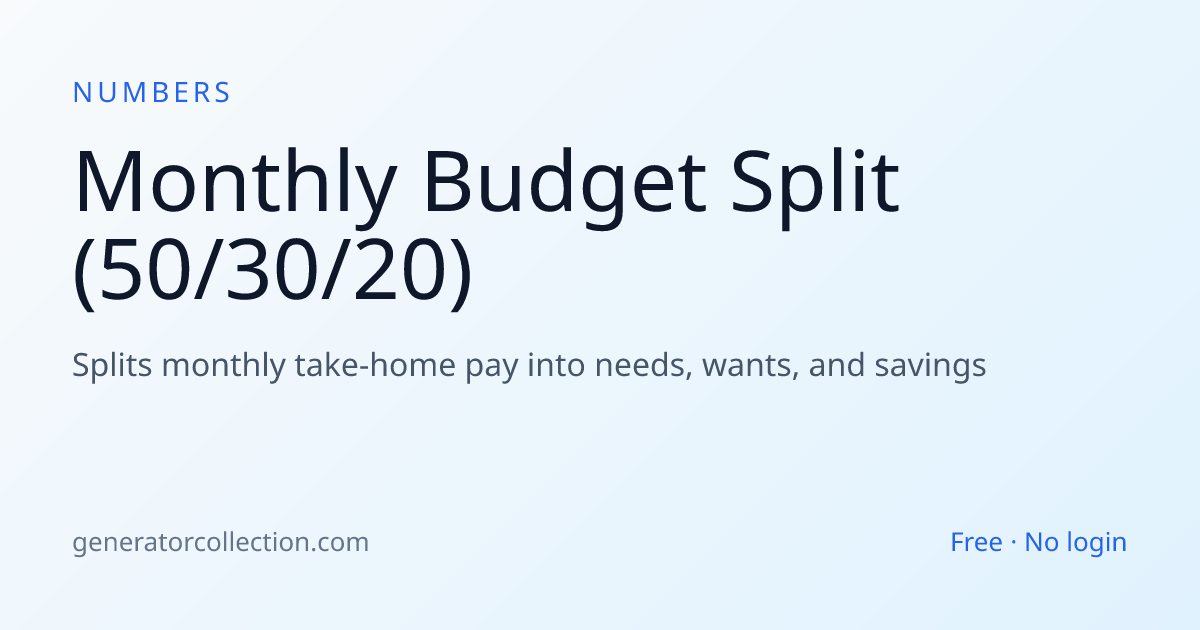 Budget Calculator — Split Income Into Needs, Wants & Savings