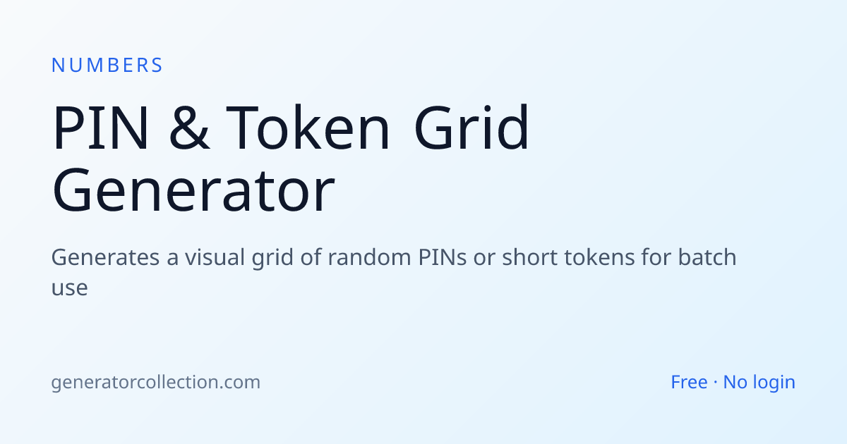 Token & PIN Grid Generator — Printable Code Batches