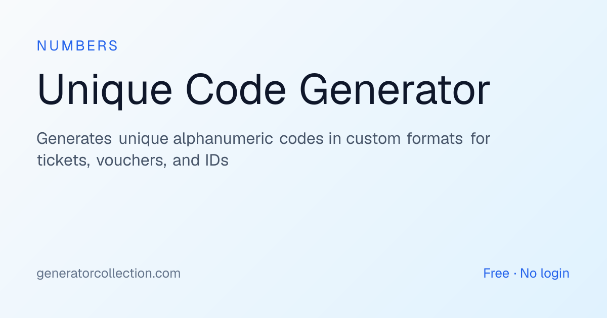 Unique Code Generator — Custom Format Codes
