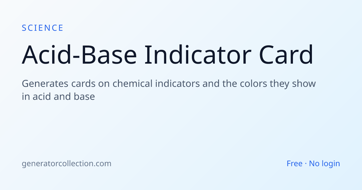 Acid-Base Indicator Card | Generator Collection