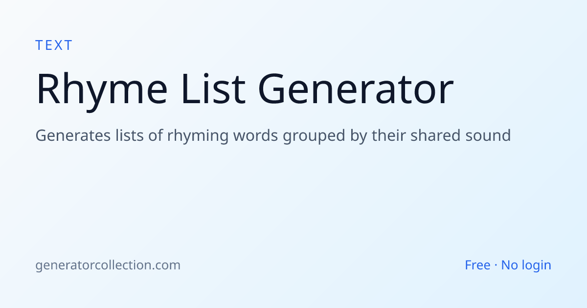 Rhyme List Generator | Generator Collection