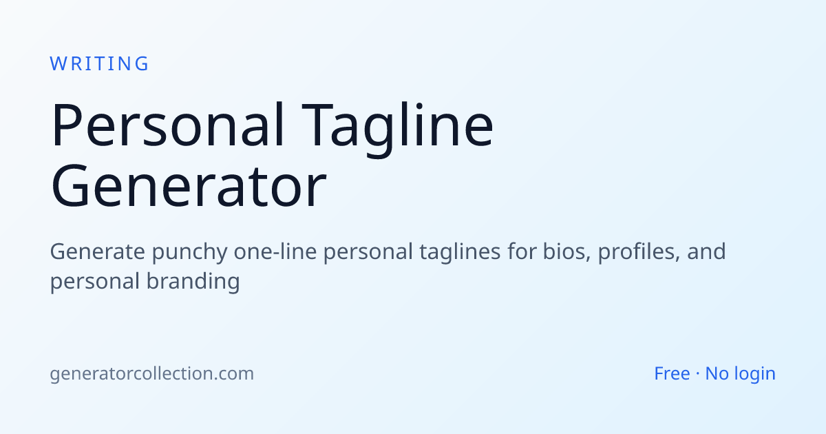 Personal Tagline Generator — Bio One-Liners